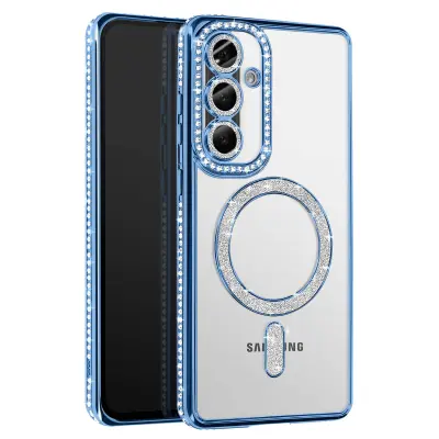 Diamantno ohišje za Samsung Galaxy A56 MagSafe Obris Strass, Modra