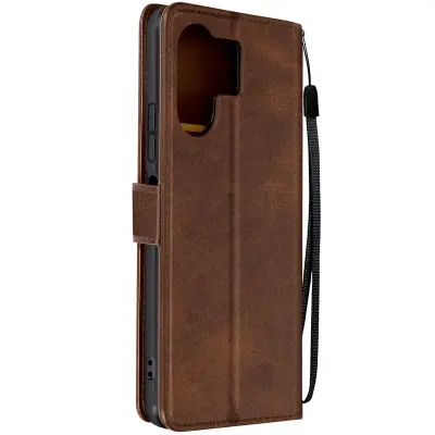 Torbica s preklopom za Xiaomi Poco M6 Denarnica s trakom za roko, Temno rjava