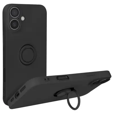 Ohišje za iPhone 16 Plus Bague Support Silikonsko prilagodljivo, Črna