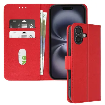Ohišje za iPhone 16 Plus Clamshell denarnica in držalo za videoposnetek, Rdeča
