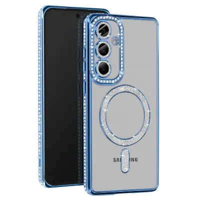 Ohišje Diamond za Samsung Galaxy S24 FE MagSafe Obris Strass, Svetlo modra