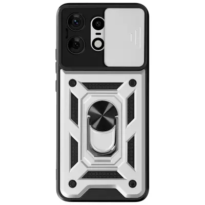 Pokrov za Motorola Edge 50 Pro Ring Support Drsni pokrov kamere, Srebrna