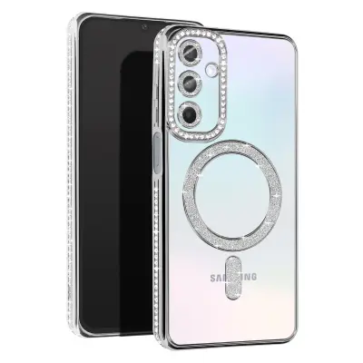 Diamantno ohišje za Samsung Galaxy A15 MagSafe Contour Strass, Srebrna