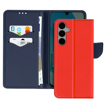 Ohišje za Samsung Galaxy A16 Wallet Leather Saffiano Fancy, Modro / Rdeče