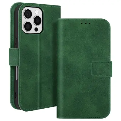Ohišje za iPhone 16 Pro Max Wallet Flap Video podpora, Zelena