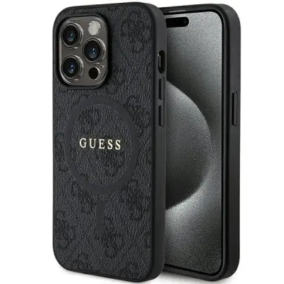 GUESS GUHMP14LG4GFRK IPHONE 14 PRO 6.1 CZARNY/BLACK HARDCASE 4G COLLECTION LEATHER METAL LOGO MAGSAFE