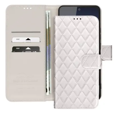 Ohišje za Redmi Note 14 4G Wallet Losange pattern, Bela