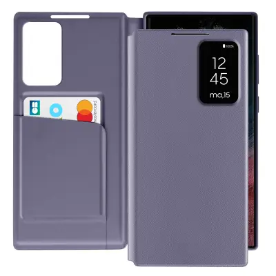 Usnjeno ohišje za Galaxy S22 Ultra Display Window Card Case, Lavanda