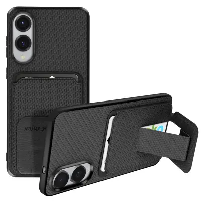 Karbonsko ohišje za Samsung S25 Edge Silikonsko držalo za kartice, Črna