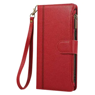 Zadeva za Galaxy S25 / S24 z zadrgo in snemljivim ramenskim pasom, Rdeča