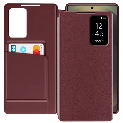 Usnjeno ohišje za Galaxy S25 Ultra Display Window Card Case, Bordeaux