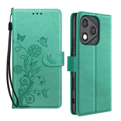 Metuljasto cvetlično ohišje za denarnico Honor 400 Lite z vrvico, Zelena