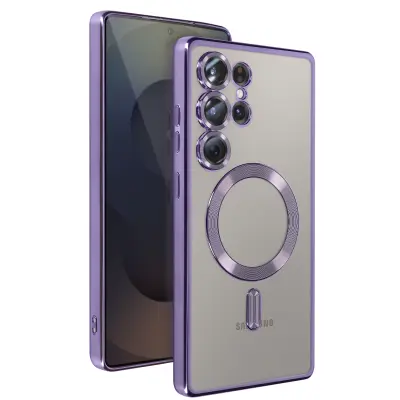 Ohišje MagSafe za Samsung Galaxy S25 Ultra Silikonski kromirani okvir, Vijolična