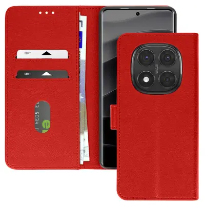 Ohišje za Redmi Note 14 Pro in 14 Pro Plus denarnica in stojalo, Rdeča