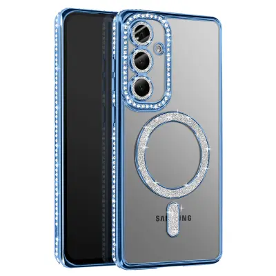 Diamantno ohišje za Samsung Galaxy S25 Plus MagSafe Obris Strass, Modra