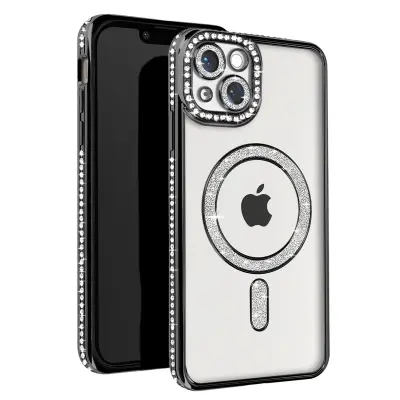 Diamond Case za iPhone 13 Zaščita MagSafe Contour Strass, Črna