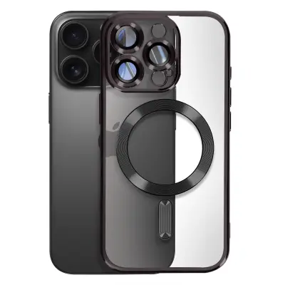 MagSafe ohišje za iPhone 16 Pro Silikonski kromirani okvir, Črna
