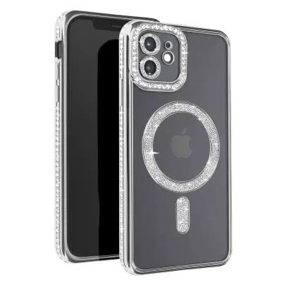 Diamond Case za iPhone 12 Zaščita MagSafe Contour Strass, Srebrna