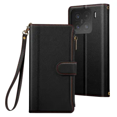 Zadeva Folio za Xiaomi 15 z zadrgo z odstranljivim ramenskim pasom, Črna