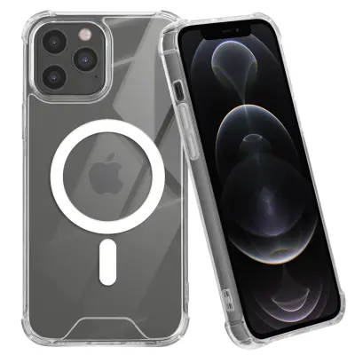 Magsafe ohišje za iPhone 12 Pro Max Silikonski gel, ojačan s kovanci, Prozorno