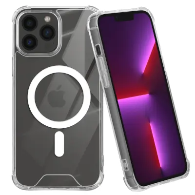 Magsafe ohišje za iPhone 13 Pro Max Silikonski gel, ojačan s kovanci, Prozorno