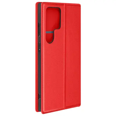 Ovitek za Galaxy S24 Ultra Card Holder Video Support Magnetic Flip, Rdeča