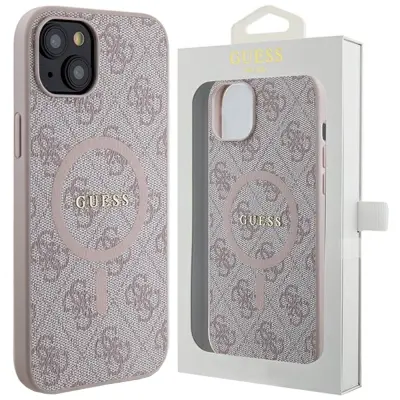 GUESS GUHMP14SG4GFRP IPHONE 14 / 15 / 13 6.1 RÓŻOWY/PINK HARDCASE 4G COLLECTION LEATHER METAL LOGO MAGSAFE