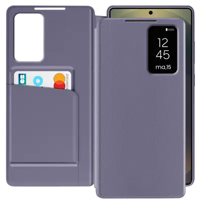 Usnjeno ohišje za Galaxy S25 Ultra Display Window Card Case, Lavanda