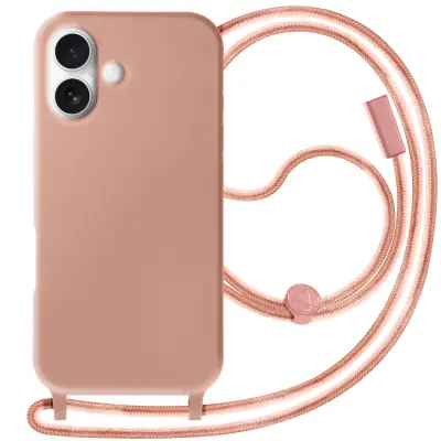 Šampanjsko rožnato ohišje s silikonsko vrvico za mehak dotik za iPhone 16 Plus, Šampanjec roza