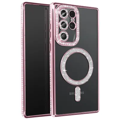 Diamantno ohišje za Samsung Galaxy S25 Ultra MagSafe Obris Strass, Roza