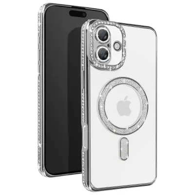 Diamantno ohišje za telefon iiPhone 16 Zaščita MagSafe Contour Strass, Srebrna