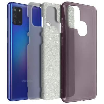 Ohišje za Samsung Galaxy A21s Bleščice, silikonski gel s trdo plastjo, Roza