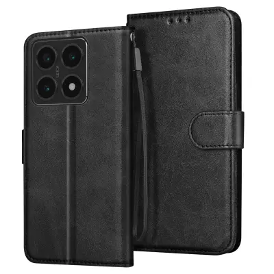 Ohišje za Xiaomi 14T Pro Clapet Wallet in stabilno video držalo, Črna