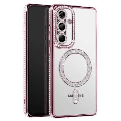 Diamantno ohišje za Samsung Galaxy A56 MagSafe Obris Strass, Roza