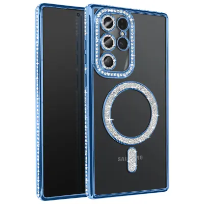 Diamantno ohišje za Samsung Galaxy S25 Ultra MagSafe Obris Strass, Modra