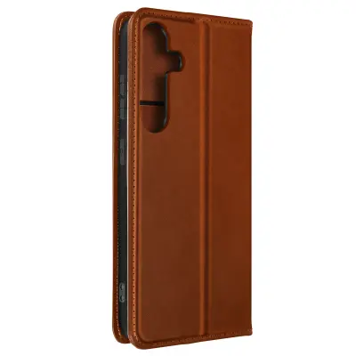 Torbica s preklopom za Samsung Galaxy S23 FE Denarnica z magnetno zaponko - Umetno usnje, Rjava