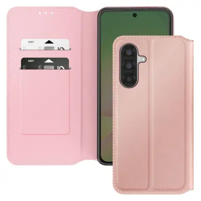 Torbica za Samsung Galaxy A56 z držalom za kartice in funkcijo stojala, Šampanjec roza