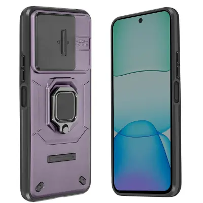 Ohišje za Xiaomi Redmi 13 Ring Support Sliding Camera Cover, Temno vijolična