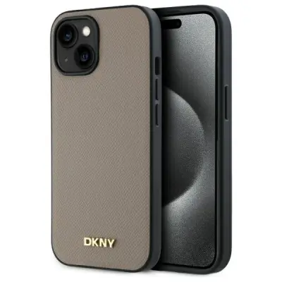 ETUI DKNY HARDCASE ZA IPHONE 15 6.1 S KOVINSKIM LOGO IN ZA MAGSAFE BEŽ