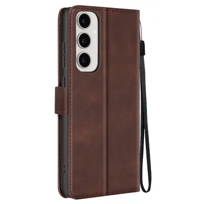 Ohišje za Samsung Galaxy S24 FE Wrist Strap Clap Wallet Support, Rjava