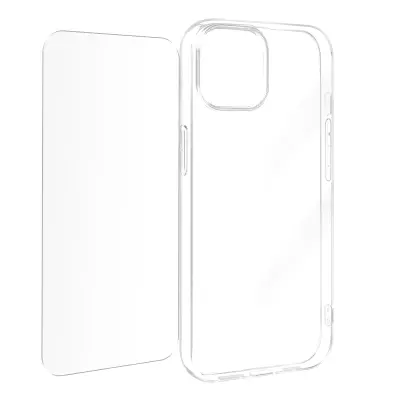 Ovitek za iPhone 15 Plus silikonski gel in 9H kaljeno steklo, Prozorno