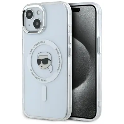 OVITEK KARL LAGERFELD MAGNETNI ZA IPHONE 15 PLUS KOVINSKI Z LOGO GLAVO KARL