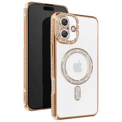 Diamantno ohišje za telefon iiPhone 16 Zaščita MagSafe Contour Strass, Zlata