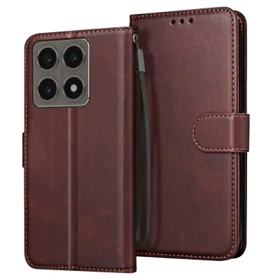 Ohišje za Xiaomi 14T Pro Clapet Wallet in stabilno video držalo, Temno rjava