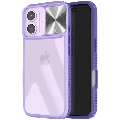 Pokrov za iPhone 16 Plus Drsni pokrov kamere QI Združljiv, Vijolična