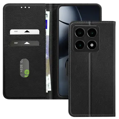 Ohišje za Xiaomi 14T Pro Clapet Wallet in Video Holder, Črna