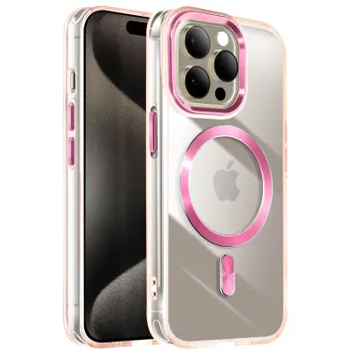Ohišje MagSafe za iPhone 15 Pro Crystal Color Back, Šampanjec roza