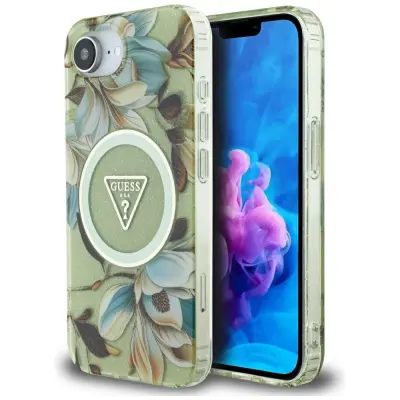 GUESS OVITEK IML KOVINSKI Z BLEŠČICAMI ZA IPHONE 16E ZA MAGSAFE ROŽE TRIKOTNIK