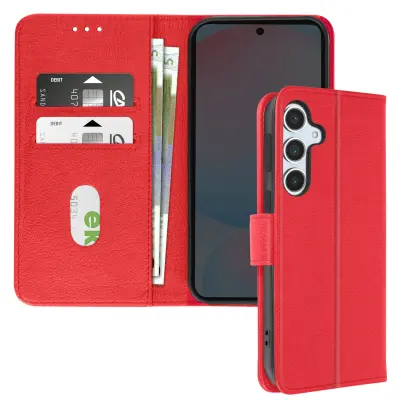 Ohišje za Samsung Galaxy S24 FE Clamshell Wallet in držalo za videoposnetke, Rdeča