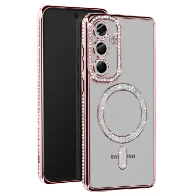 Ohišje Diamond za Samsung Galaxy S24 FE MagSafe Obris Strass, Šampanjec roza